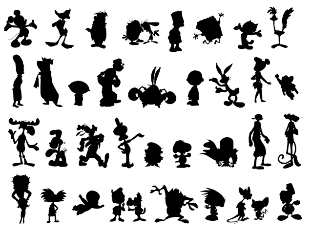 A collection of recognizable cartoon character silhouettes